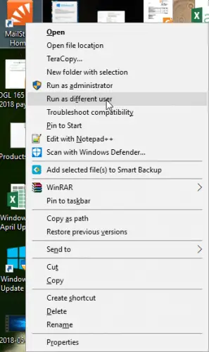 Run as different user context menu Run as different user context menu