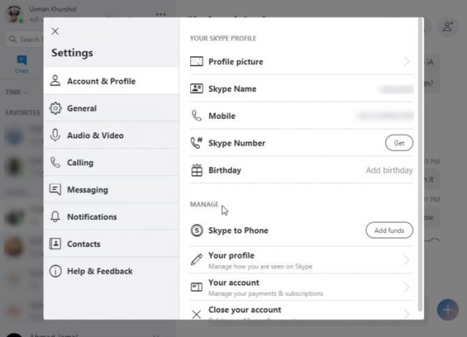 Skype Settings window Skype Settings window