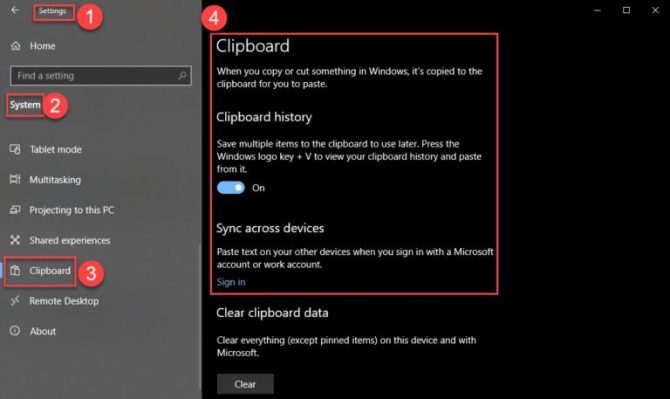 Clipboard settings Windows 10 Version 1809 Clipboard settings Windows 10 Version 1809