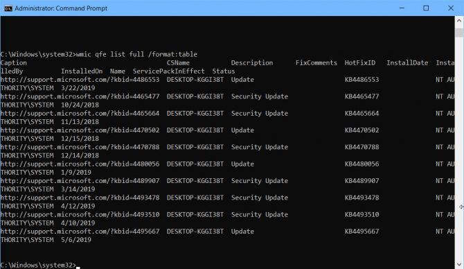 WMIC command to list installed Windows updates WMIC command to list installed Windows updates