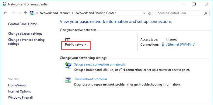 change network type from public to private win 10