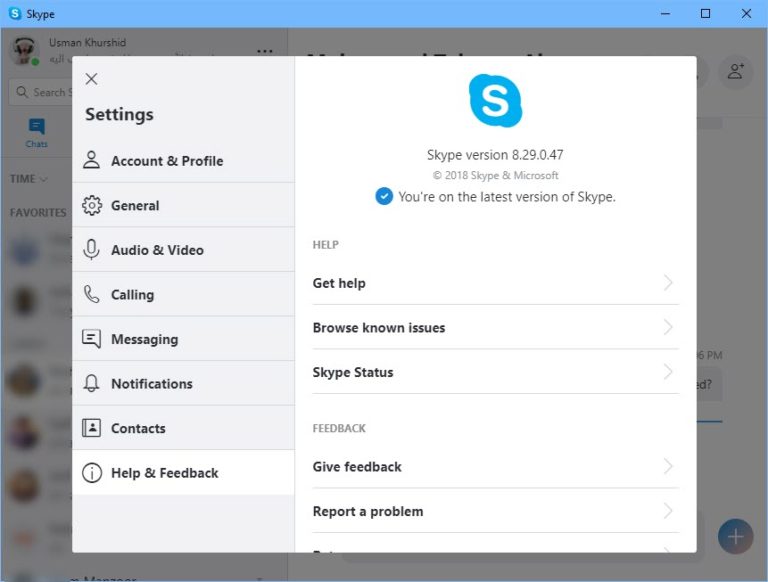 Download Skype 8.29 Offline Installer For All Operating Systems Skype 8 29 Help and Feedback window
